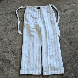 Ann Taylor Factory White and Lime Green Wide-Leg Linen Pants